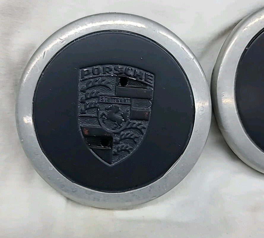 OEM Porsche 911 Fuchs Metal Back Center Caps Set of 3 Black w/ Aluminum Outer