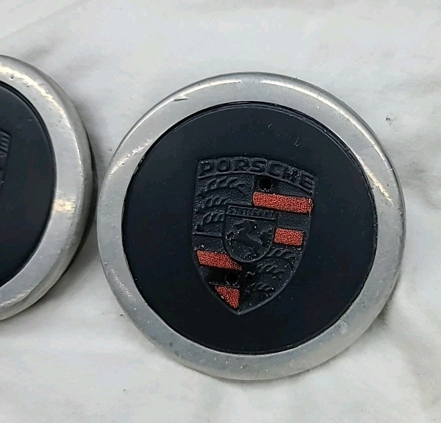 OEM Porsche 911 Fuchs Metal Back Center Caps Set of 3 Black w/ Aluminum Outer