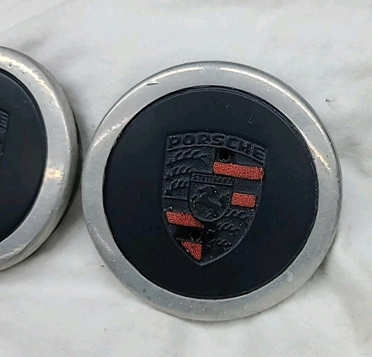 OEM Porsche 911 Fuchs Metal Back Center Caps Set of 3 Black w/ Aluminum Outer