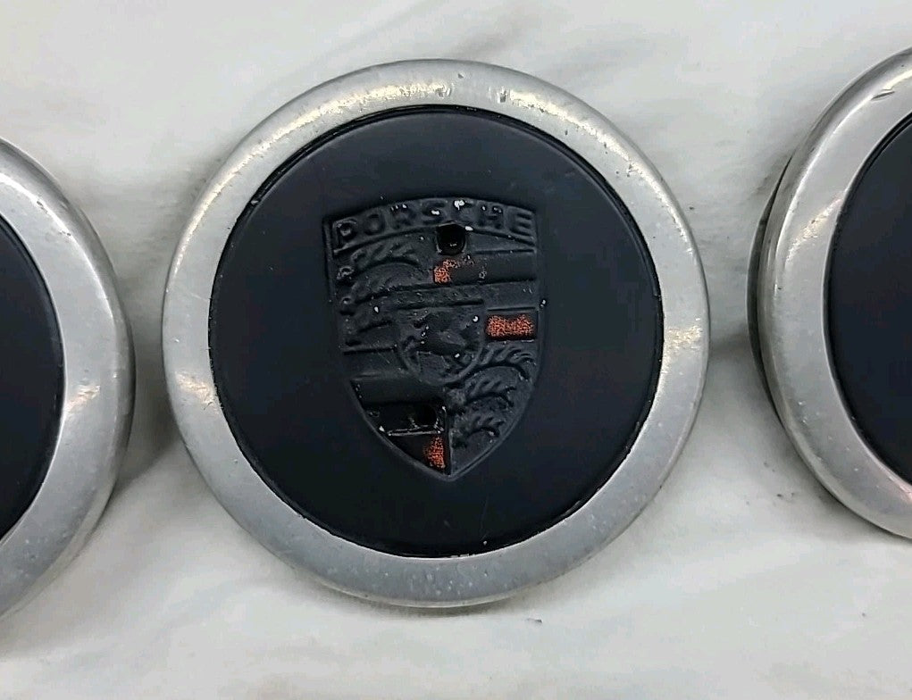 OEM Porsche 911 Fuchs Metal Back Center Caps Set of 3 Black w/ Aluminum Outer