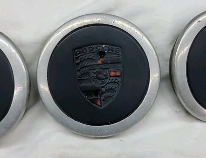OEM Porsche 911 Fuchs Metal Back Center Caps Set of 3 Black w/ Aluminum Outer